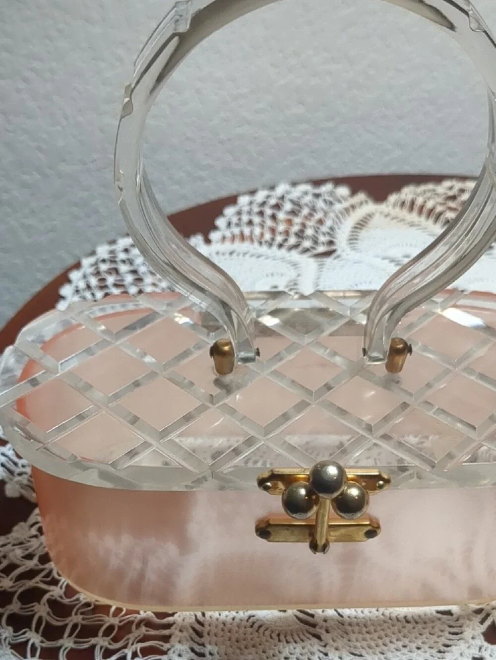 Charles S Kahn Stellar Lucite Clear Handle Pink Acrylic Box Purse